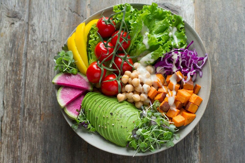 Colorful seasonal vegetables and greens