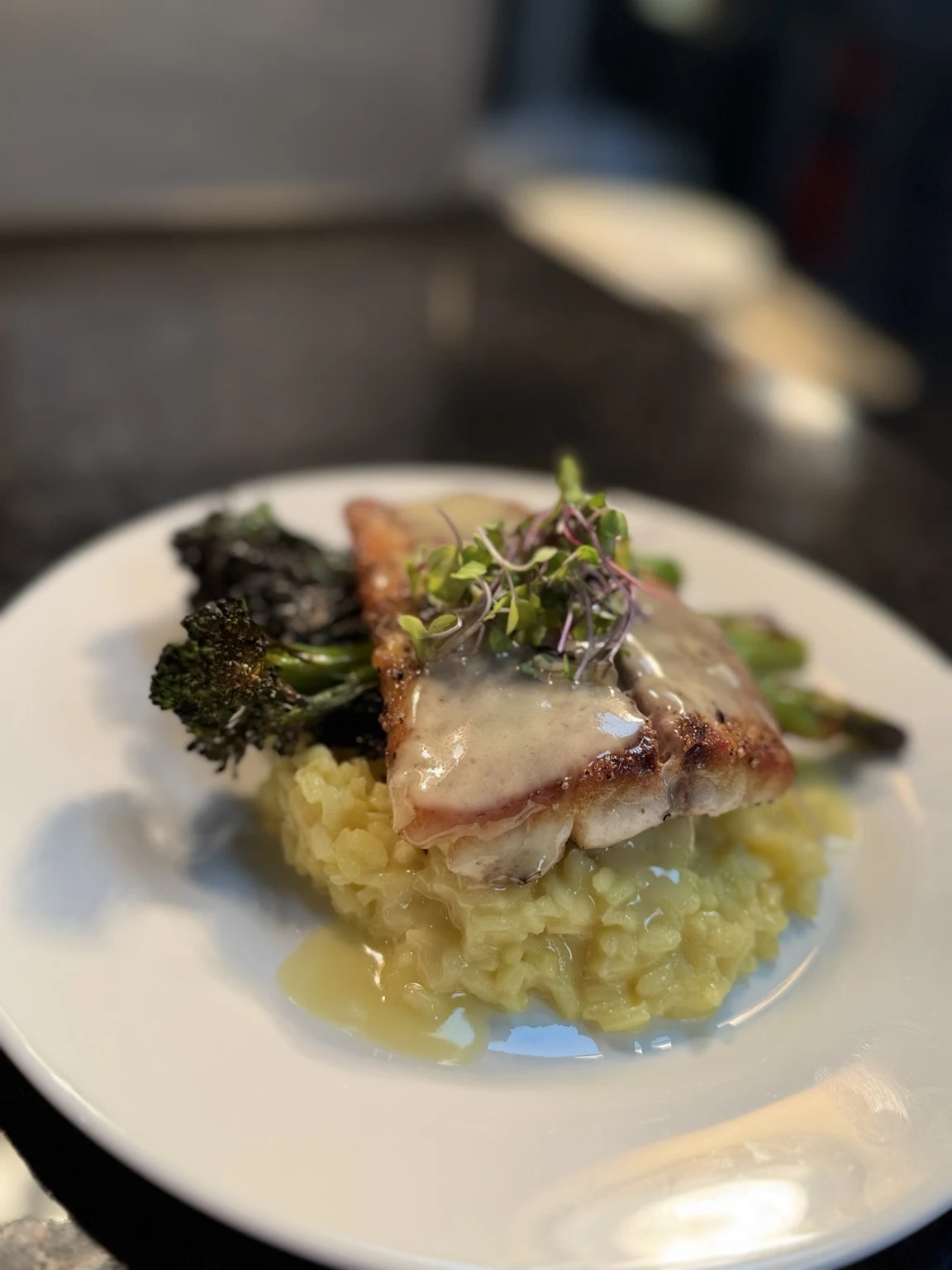 Seared fish with grains and vegetables from Zachary’s kitchen